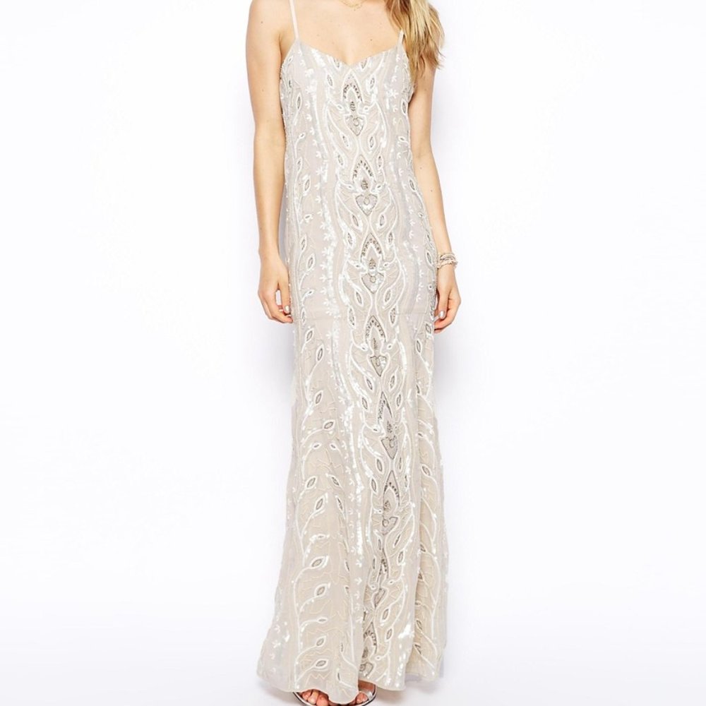 Needle & Thread Embellished Champagne Maxi Dress